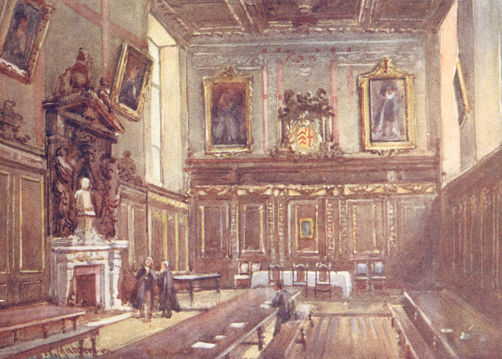 CAMBRIDGE. Colleges. Hall of Clare College 1907 old antique print picture